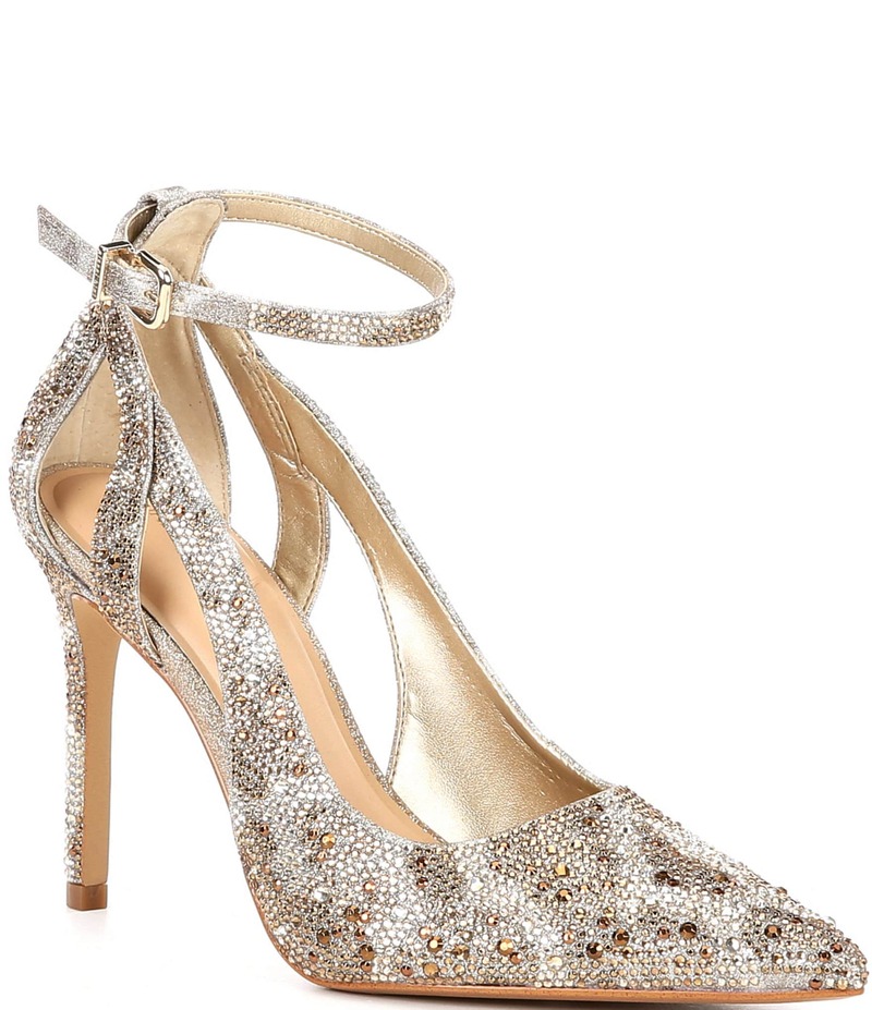 ジャンビニ レディース シューズ ヒール カットアウト アンクル Gianni Bini TeaganTwo Leopard Rhinestone Cut-Out Ankle Strap Pumps Sand Gold サンド