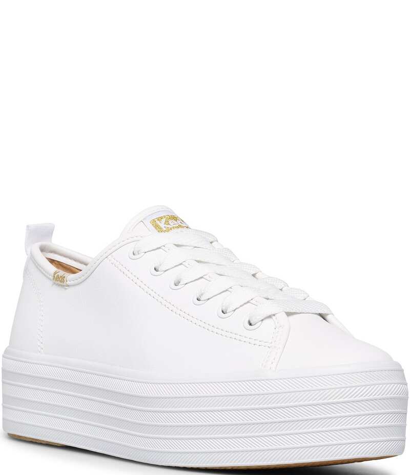ケッズ レディース ボトムス カジュアルパンツ プラットフォーム スニーカー レザー Keds Triple Up Leather Platform Sneakers White ホワイト