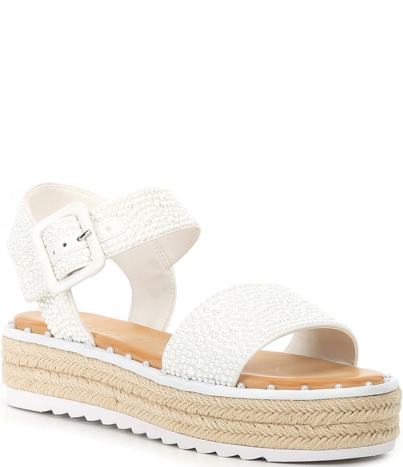 ジャンビニ レディース シューズ スリッポン・ローファー プラットフォーム サンダル Gianni Bini Keeganfour Pearl Embellished Oversized Buckle Platform Espadrille Sandals White ホワイト