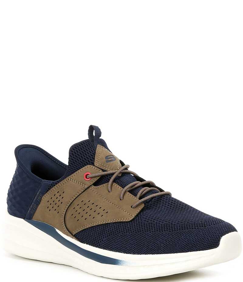 スケッチャーズ メンズ シューズ スリッポン・ローファー リラックスフィット スニーカー Skechers Men's Slip-Ins Relaxed Fit: Slade Caster Slip-On Sneakers Navy/Tan ネイビー｜ReVida 店
