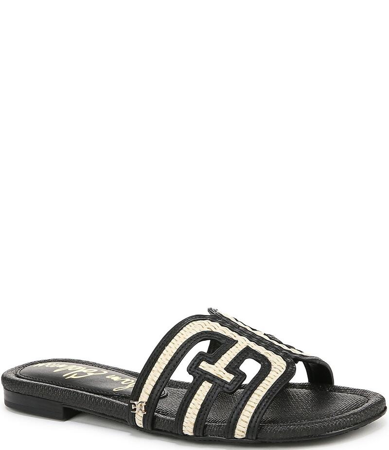 サムエデルマン レディース シューズ パンプス サンダル レザー ロゴ Sam Edelman Bay Raffia and Leather Double E Logo Slide Sandals Linen/Black ブラック|ReVida 店