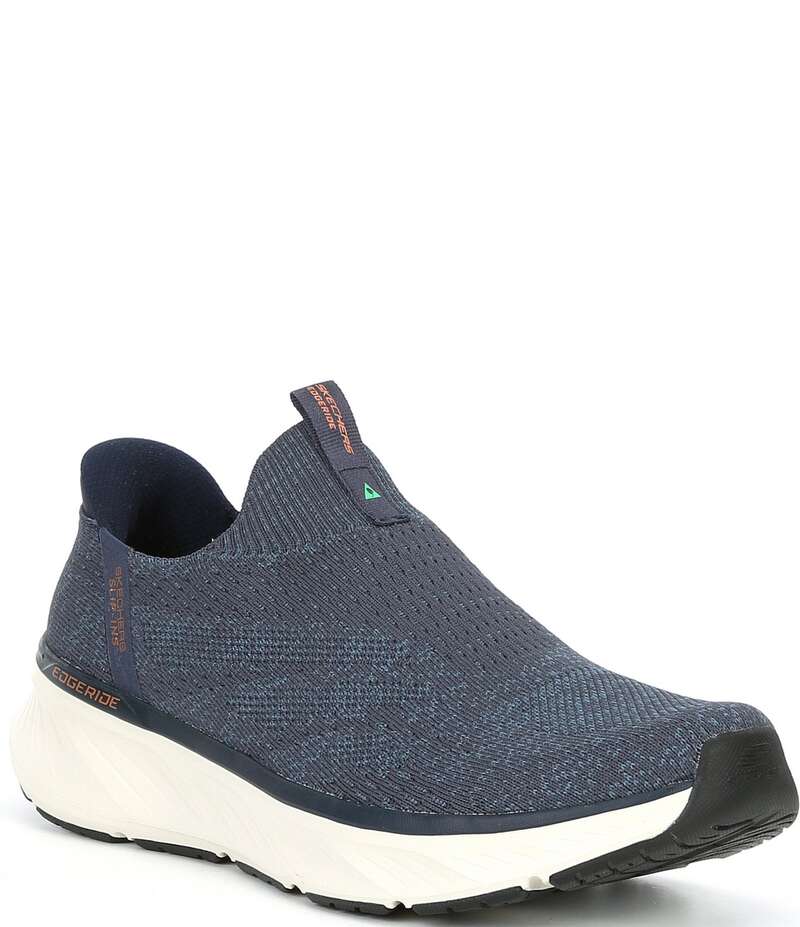 スケッチャーズ メンズ シューズ スニーカー リラックスフィット Skechers Edgeride Commissioner Relaxed Fit Machine Washable Slip-On Sneakers Navy/Orange ネイビー