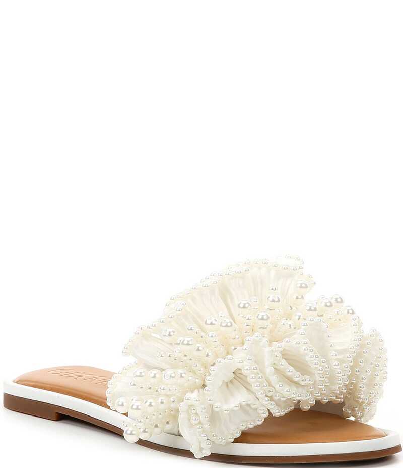 ジャンビニ レディース シューズ パンプス フリル サンダル Gianni Bini Zerina Pearl Ruffle Detail Slide Sandals White ホワイト