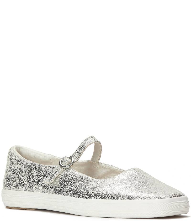 ケッズ レディース シューズ パンプス なめし革 Keds Square Toe Mary Jane Leather Flats Silver しろがね色