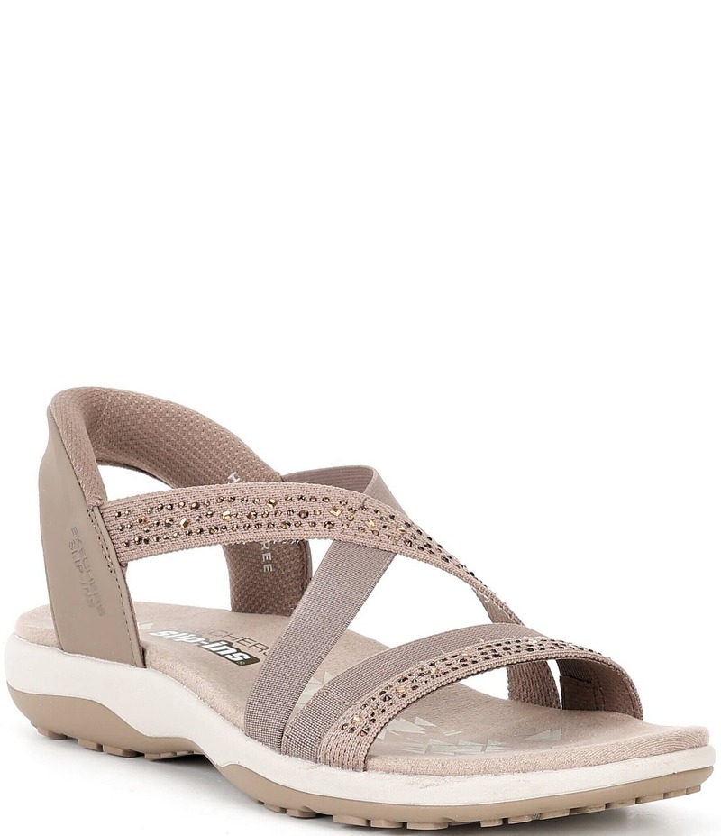 スケッチャーズ レディース シューズ パンプス サンダル Skechers Women's Reggae Slim Summer Sparkle Rhinestone Sandals Mocha モカ|ReVida 店