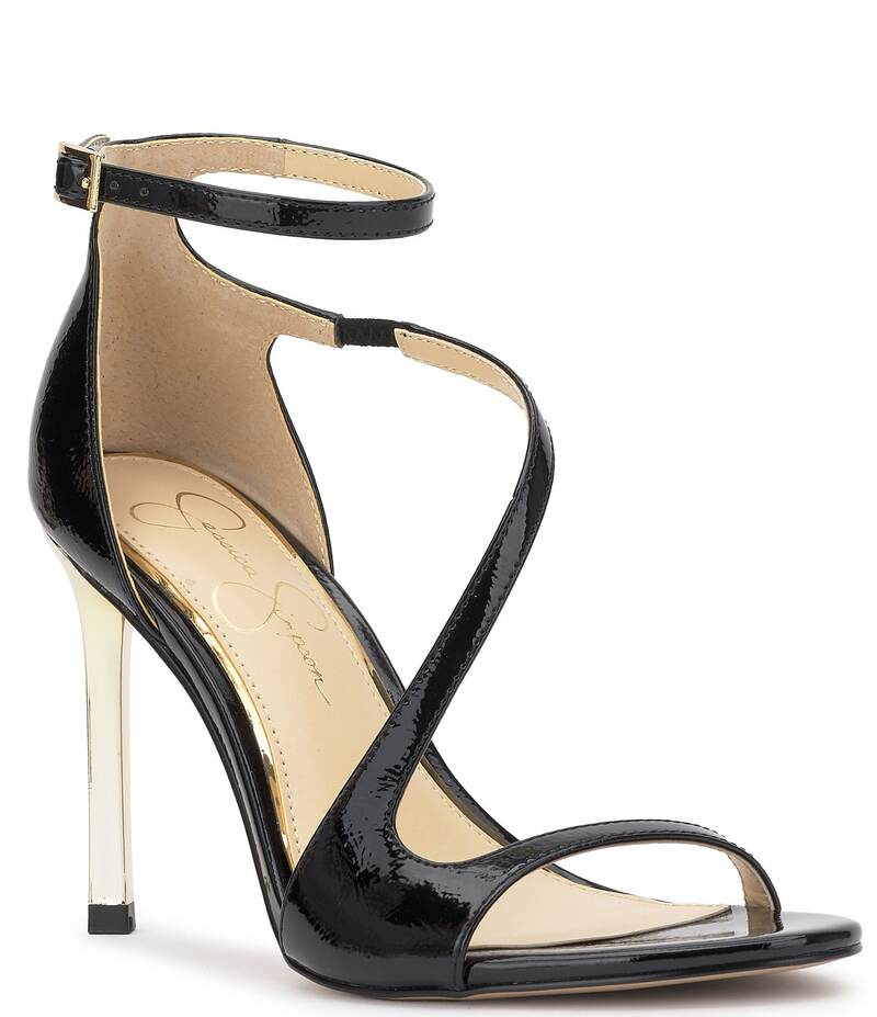 ジェシカシンプソン レディース シューズ サンダル アシンメトリー Jessica Simpson Qamille Crinkle Patent Asymmetrical Strap Dress Sandals Black ブラック