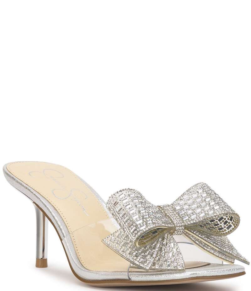 ジェシカシンプソン レディース シューズ サンダル Jessica Simpson Celisha Rhinestone Bow Clear Dress Slide Sandals Clear