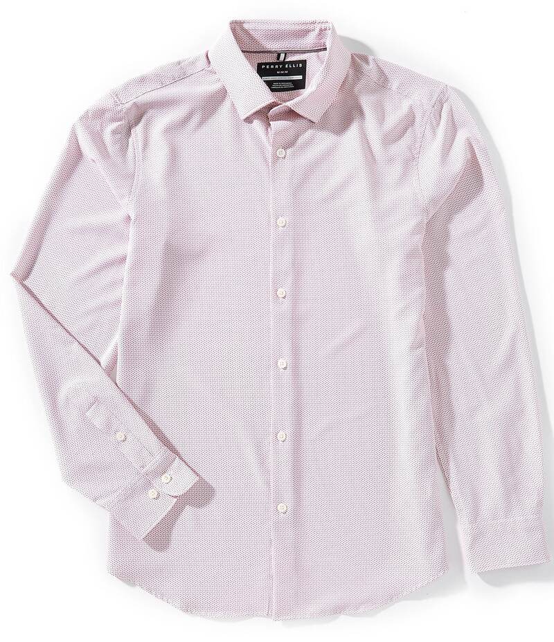ペリーエリス メンズ トップス シャツ スリムフィット Perry Ellis Slim Fit Performance Stretch Float Pattern Long Sleeve Woven Shirt Withered Rose｜ReVida 店