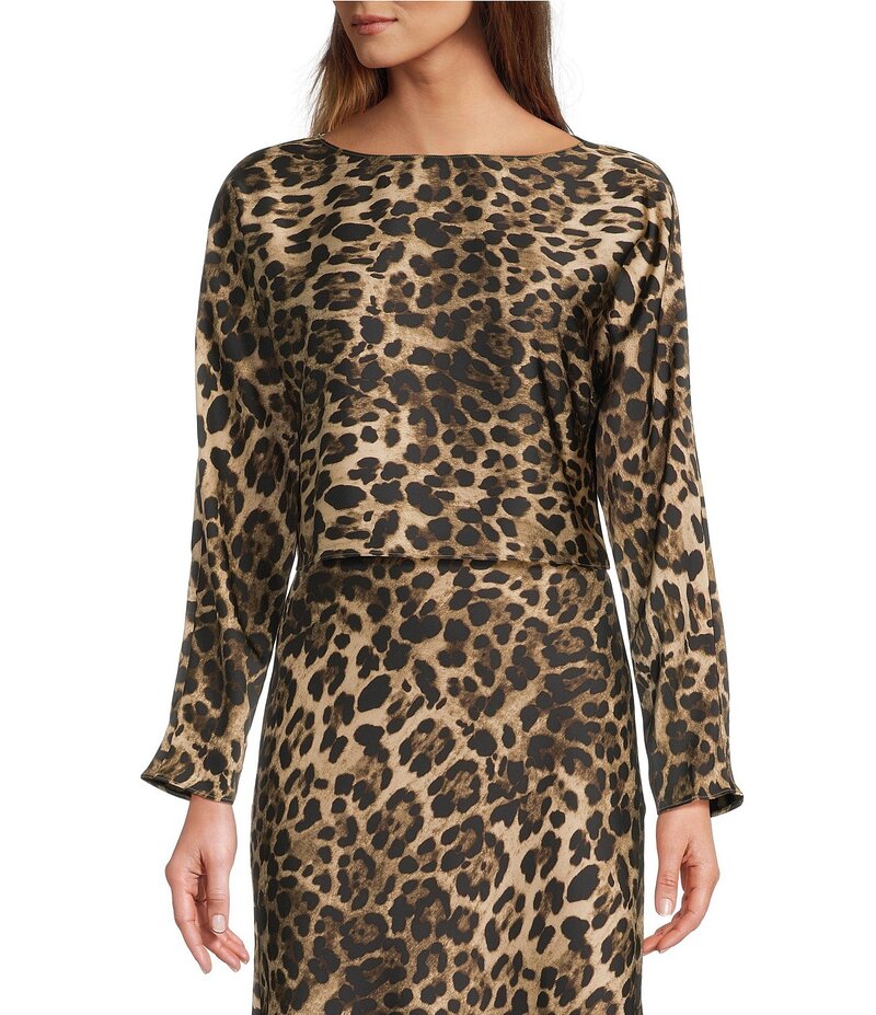 アントニオ メラーニ レディース トップス シャツ プリント サテン ブラウス Antonio Melani Blyss Leopard Print Satin Boat Neck Long Sleeve Coordinating Blouse Leopard アニマル