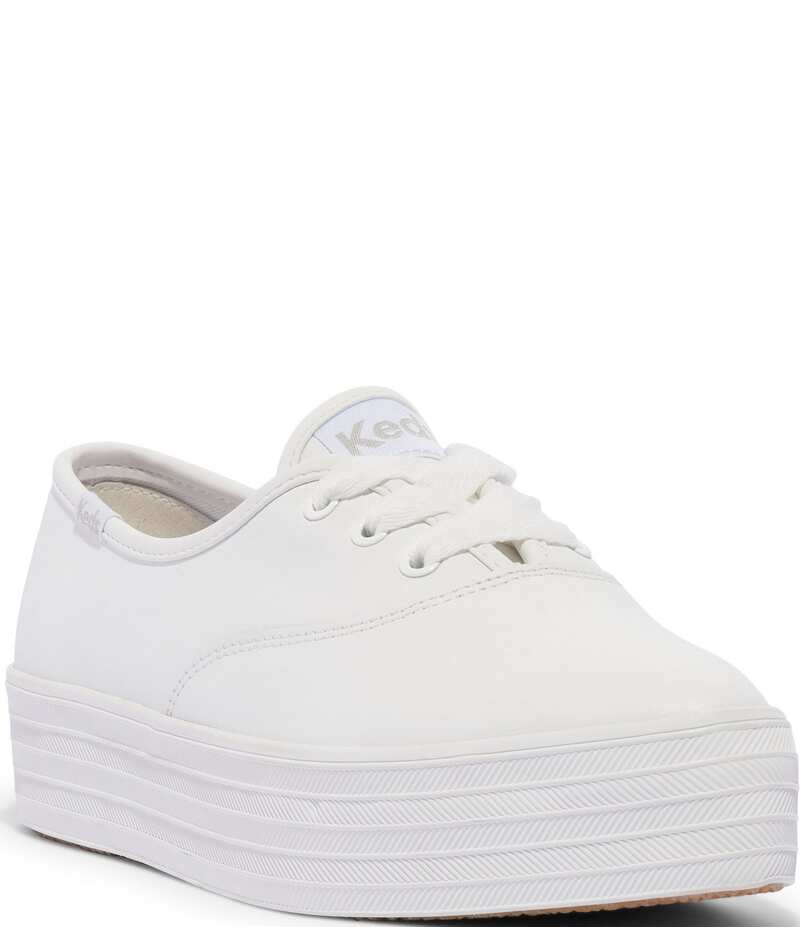 ケッズ レディース ボトムス 心地好いズボン下 プラットホーム スニーカー スピード競技 なめし革 Keds Point Lace Up Leather Platform Sneakers White 白いこと ボトムス-レディースファッション-パンツ