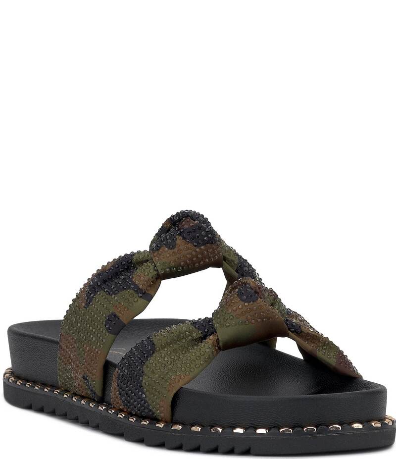 ジェシカシンプソン レディース シューズ サンダル Jessica Simpson Caralyna Camo Rhinestone Banded Knot Slide Sandals Forest Camo フォレスト