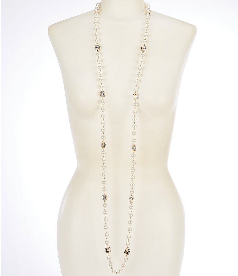 ナターシャ アクセサリー レディース アクセサリー ネックレス・チョーカー レース Natasha Accessories Pearl Crystal Long Strand Necklace Gold/Ivory アイボリー｜ReVida 店