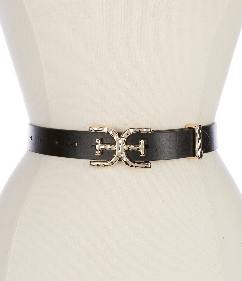 サムエデルマン レディース アクセサリー ベルト Sam Edelman 30mm Reversible Hammered Buckle Loop Belt Black ブラック｜ReVida 店