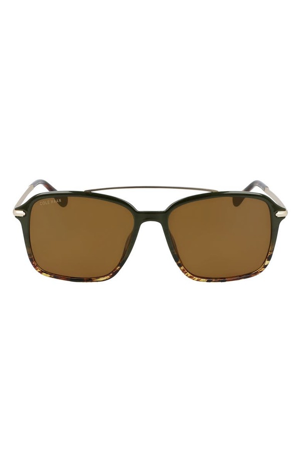 コールハーン メンズ 55mm Bar Brow Combo OLIVE Plastic Square Sunglasses アイウェア