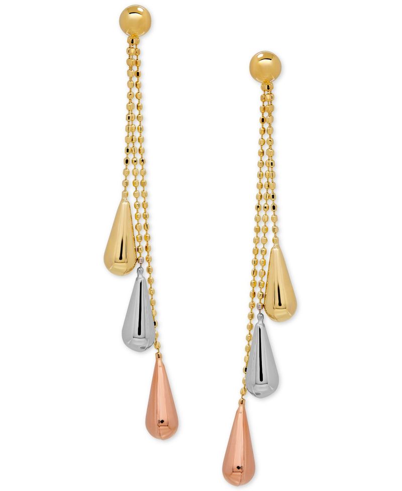 再再販 楽天市場 イタリアン ゴールド レディース ピアス イヤリング アクセサリー Tri Gold Linear Drop Earrings In 14k Gold White Gold And Rose Gold 2 Inch Tri Tone Revida 楽天市場店 特売 Www Kioskogaleria Com