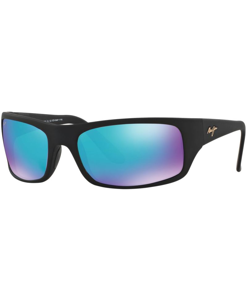 マウイジム メンズ アクセサリー サングラス・アイウェア Maui Jim Peahi Polarized Sunglasses 202 Blue Hawaii Collection BLACK MATTE/BLUE MIRROR POLAR ブラック