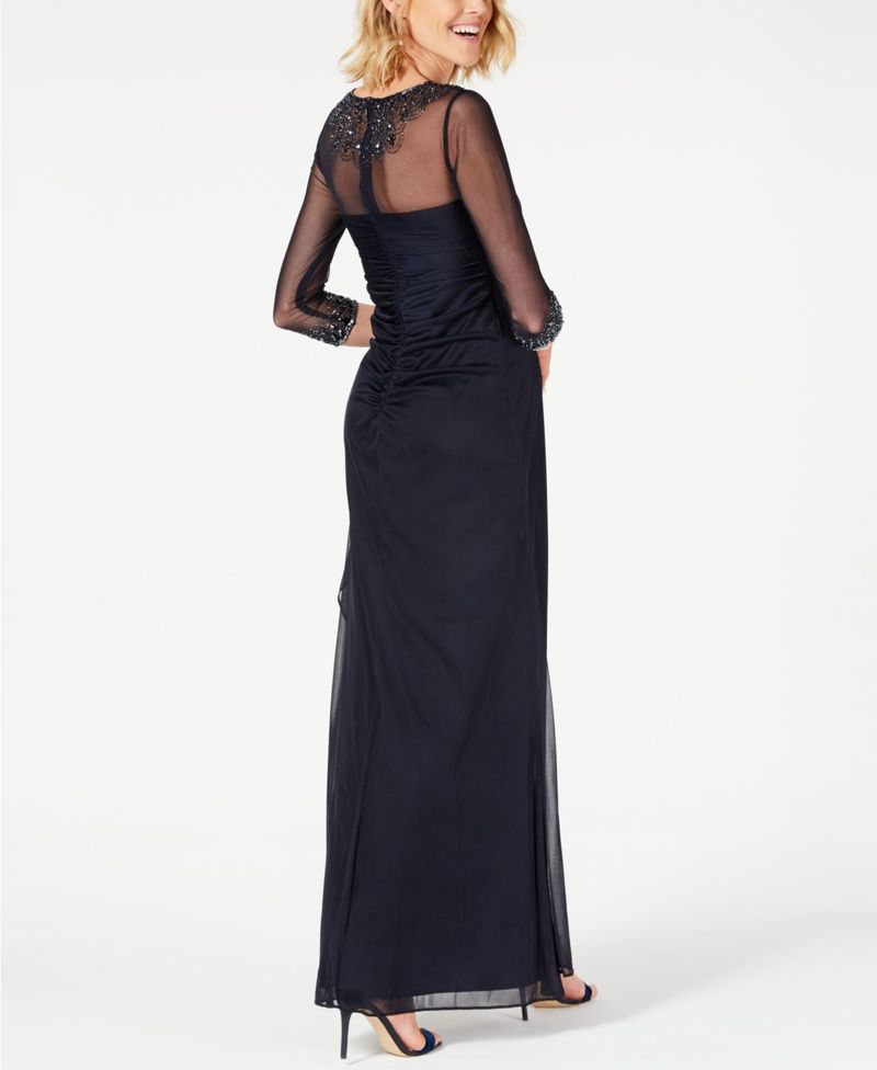 高い品質 アレックスイブニングス レディース ワンピース トップス Illusion Embellished A Line Gown Dark Navy 代引不可 Gmsaz Com