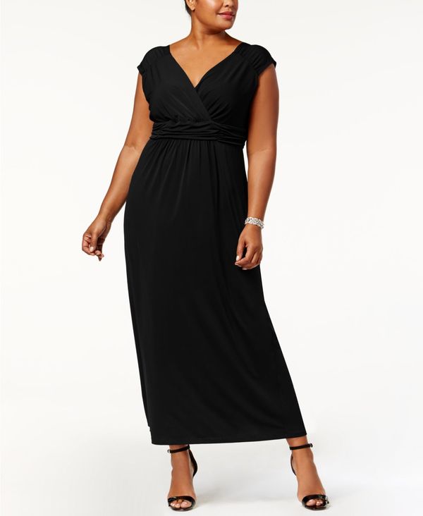ご好評につきSALE ニューヨークコレクション レディース ワンピース トップス Plus Size Ruched Empire Maxi Dress  Black 爆速黒字化