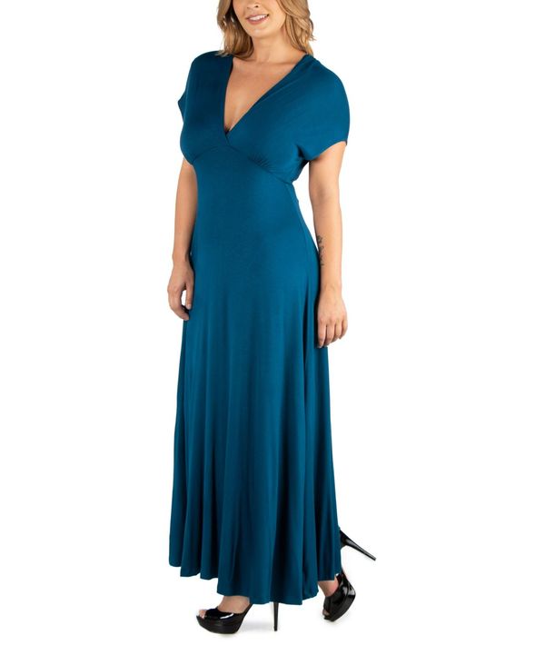 激安通販の Turquoise Dress Maxi Size Plus V Neck Waist Empire トップス ワンピース レディース 24セブンコンフォート 51 Turquo Bronze Qa