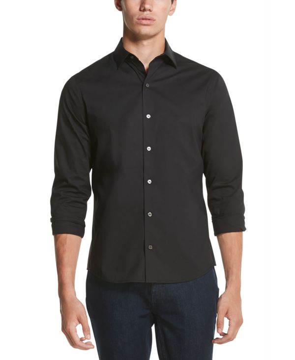 カジュアルシャツ かわいい Performance Men S トップス シャツ メンズ ニューヨーク キャラン ダナ Stretch Black Shirt Solid Placket French Kidaddlekidz Co Za