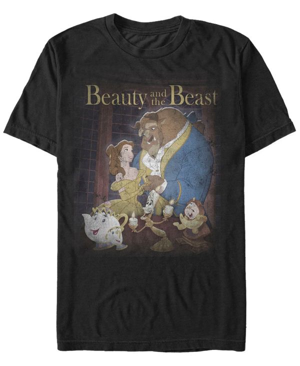 名入れ無料 フィフスサン メンズ Tシャツ トップス Disney Men S Beauty And The Beast Distressed Vintage Group Shot Short Sleeve T Shirt Black Soku Shukka Css Edu Om