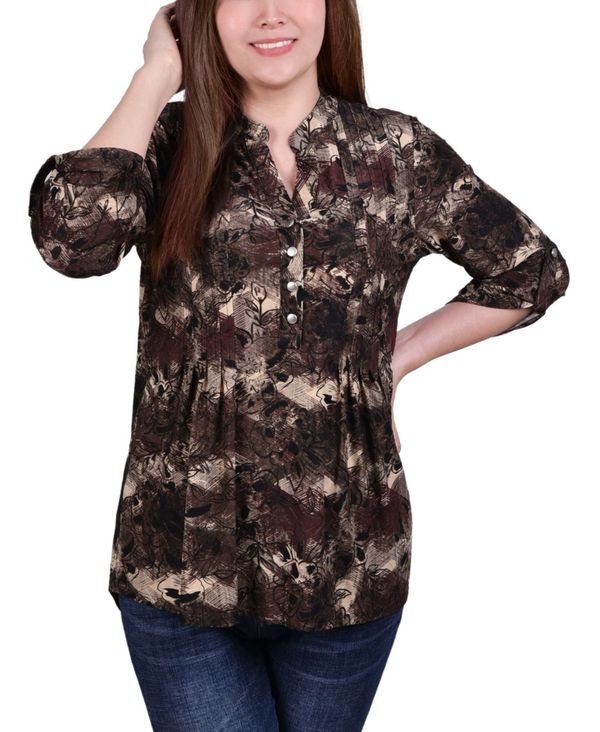 ニューヨークコレクション レディース トップス シャツ プチ NY Collection Petite 3/4 Roll Tab Sleeve Y-Neck Top Taupe Milaflor トープ