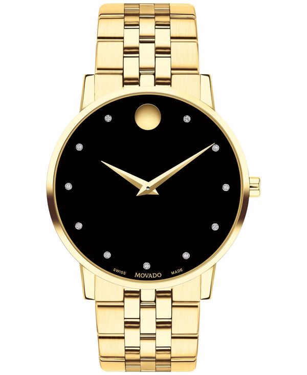 モバド メンズ アクセサリー 腕時計 Tシャツ Movado Unisex Swiss Museum Classic Diamond (1/20 ct. t.w.) Gold PVD Stainless Steel Bracelet Watch 40mm Gold ゴールド