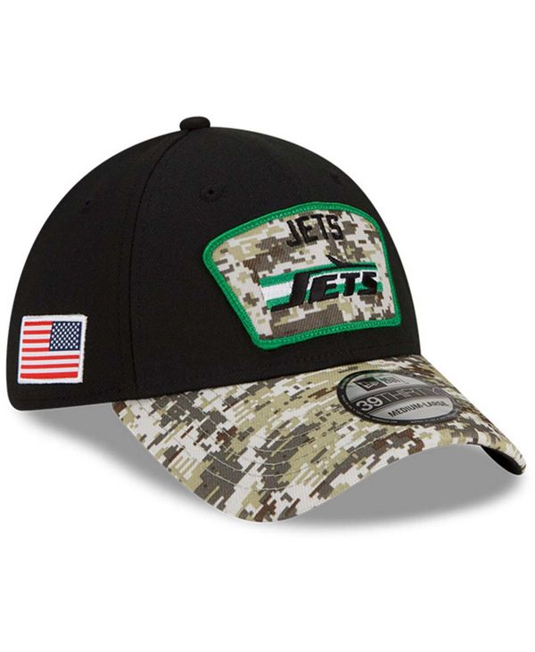 ニューエラ メンズ 帽子 アクセサリー Men's Black-Camouflage New York Jets 2021 Salute To  Service Historic Logo 39THIRTY Flex Hat 大人の上質