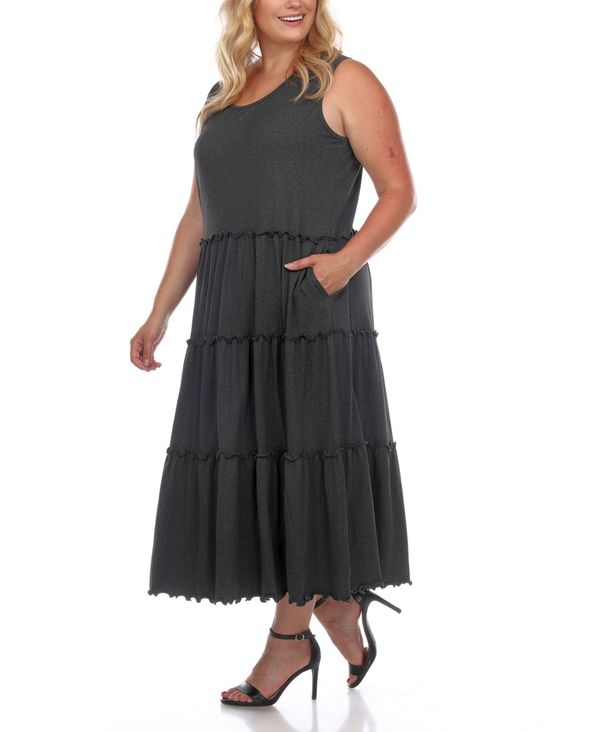 ホワイトマーク レディース トップス ワンピース ティアード ミディワンピース プラスサイズ ミディ White Mark Plus Size Scoop Neck Tiered Midi Dress Gray グレー｜ReVida 店