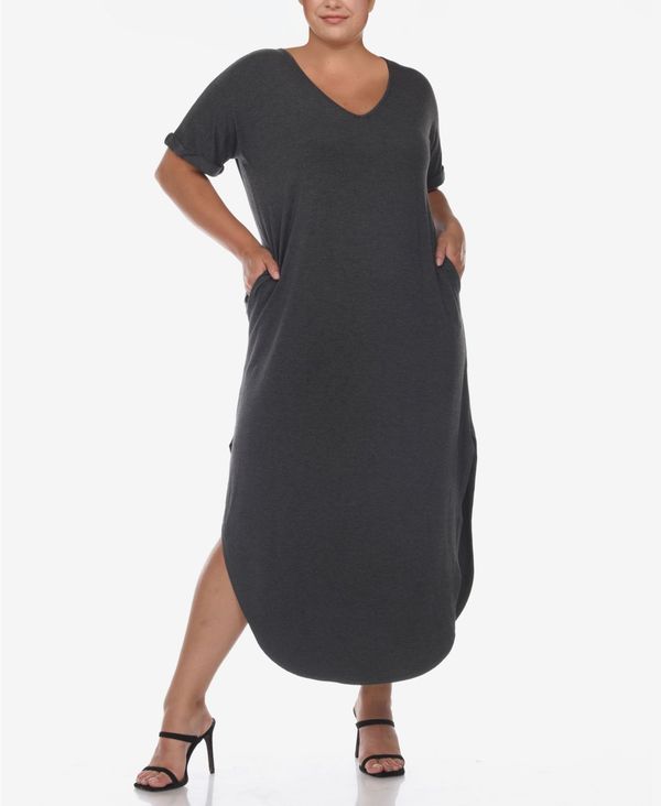 ホワイトマーク レディース トップス ワンピース Vネック マキシワンピース プラスサイズ マキシ White Mark Plus Size Short Sleeve V-neck Maxi Dress Charcoal チャコール