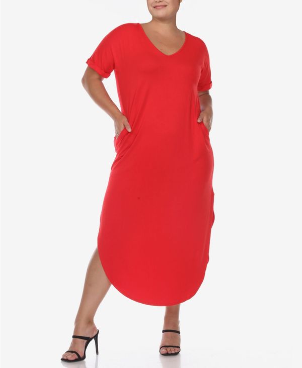 ホワイトマーク レディース トップス ワンピース Vネック マキシワンピース プラスサイズ マキシ White Mark Plus Size Short Sleeve V-neck Maxi Dress Red レッド