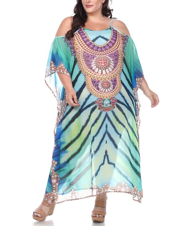 ホワイトマーク レディース トップス シャツ プラスサイズ シアー マキシ White Mark Plus Size Sheer Maxi Caftan Green グリーン｜ReVida 店