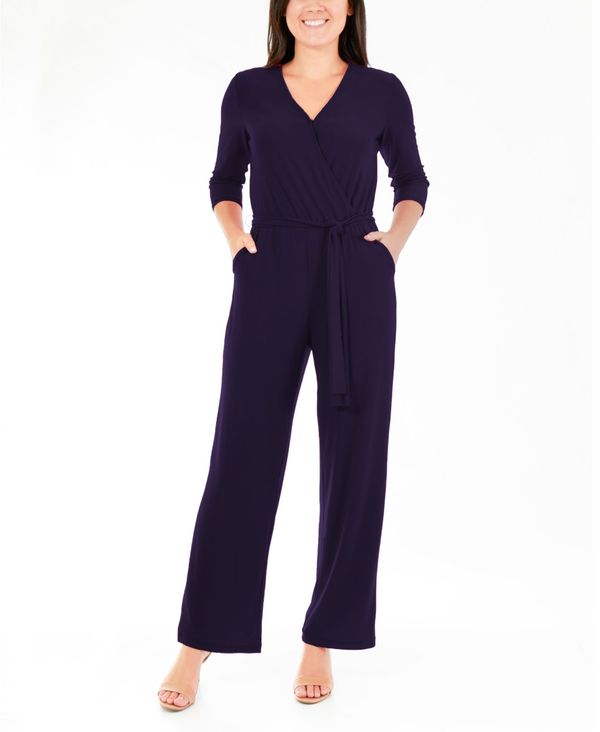 ニューヨークコレクション レディース ボトムス カジュアルパンツ ジャンプスーツ NY Collection Women's 3/4 Sleeve Belted Jumpsuit Navy ネイビー