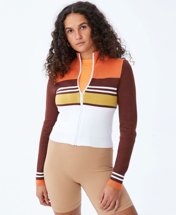 コットンオン レディース ニット セーター アウター Women S Twiggy Jacquard Zip Thru Cardigan Sweater Orange Brown Stripe お気にいる