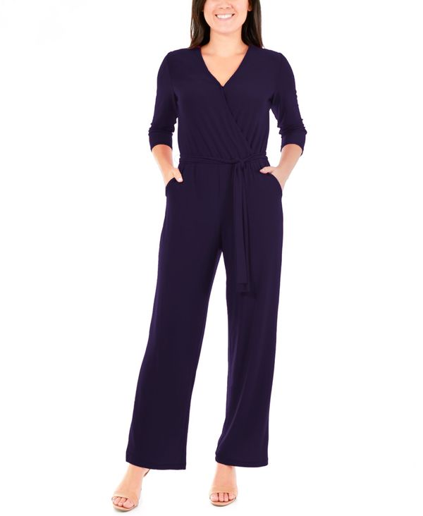 ニューヨークコレクション レディース ボトムス カジュアルパンツ ワイドレッグ プチ ジャンプスーツ NY Collection Petite 3/4 Sleeve Belted Wide Leg Jumpsuit Navy ネイビー 15,735円