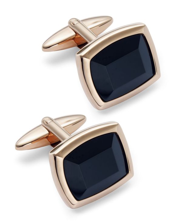 ローナ サットン メンズ カフスボタン アクセサリー Sutton by Men's Rose Gold-Tone Stainless Steel and Jet Stone Cuff Links Black