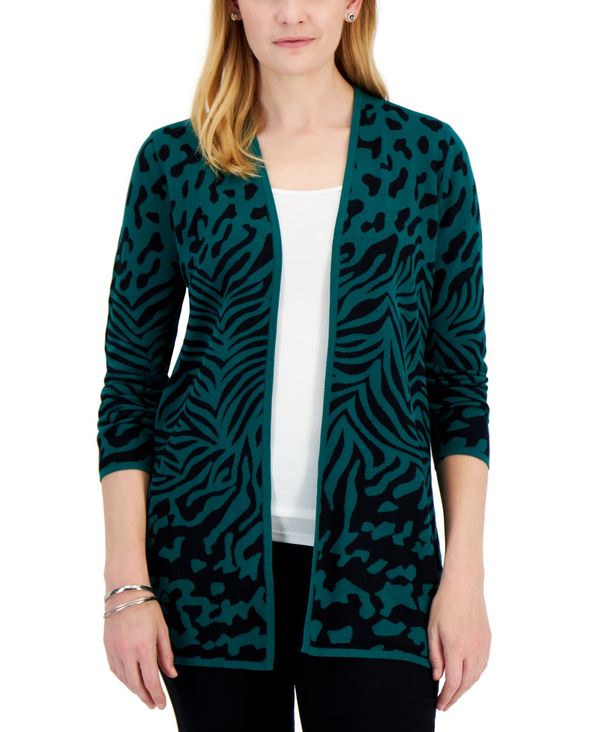 ジェイエムコレクション レディース Cardigan, Combo Created Green Highland Jacquard Leopard  Macy's Mix Petite for アウター セーター ニット 非売品 ニット