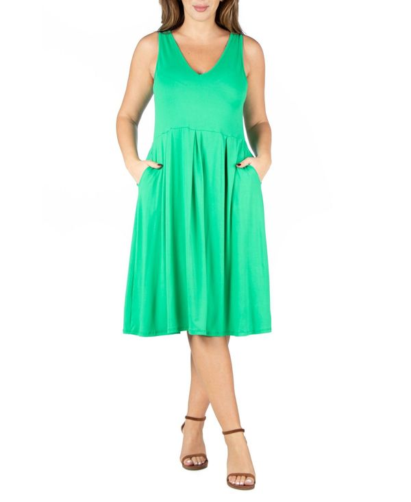 24セブンコンフォート レディース Dress Fit Flare Green Midi Plus Pocket Size Sleeveless  Women's and トップス ワンピース 超人気新品 ワンピース