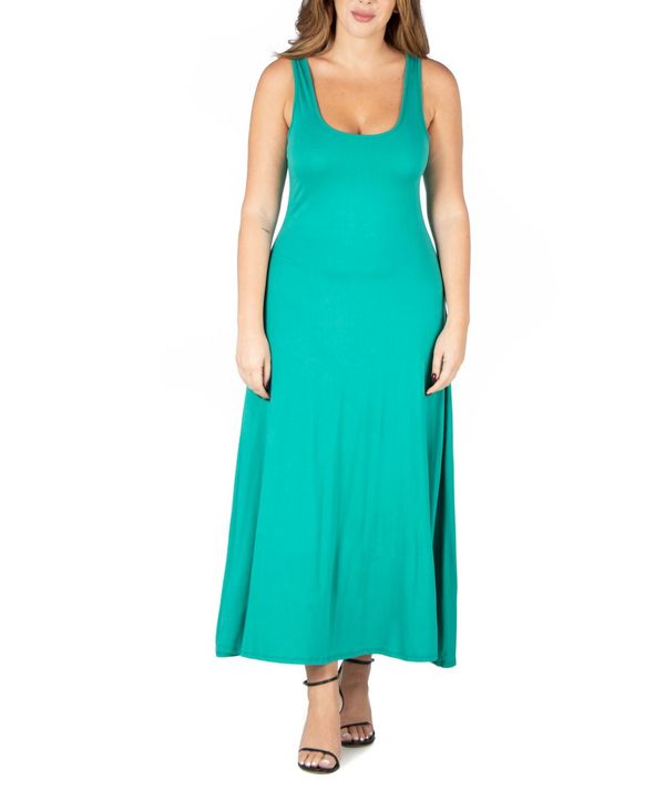24 セブンコンフォート レディース トップス ワンピース A ライン マキシワンピース プラスサイズ マキシ 24seven Comfort Apparel Plus Size Simple A-line Tank Maxi Dress Jade