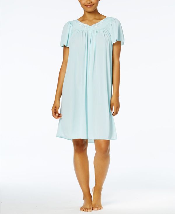 ミス エレーン レディース アンダーウェア ナイトウェア 半袖 刺繍 Miss Elaine Women's Short-Sleeve Embroidered Nightgown Seafoam|ReVida 店