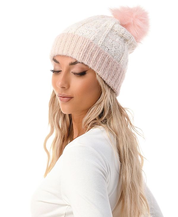 マーカスアドレール レディース 帽子 アクセサリー Women's Lurex Faux Fur Pom Beanies Ivory