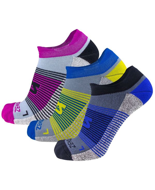 ゼンサー メンズ 靴下 アンダーウェア Men's Cloud Cushion Running Socks 3 Pack Black-Blue, Blue-Yellow, Raspberry