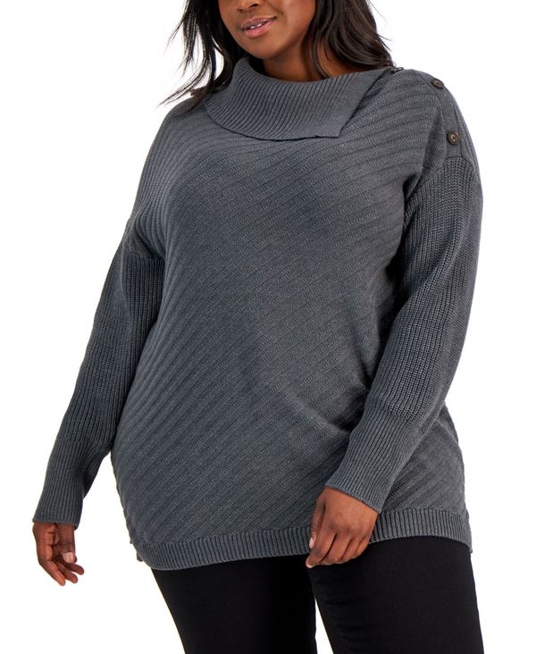 スタイルアンドコー レディース ニット セーター アウター Plus Size Envelope-Neck Tunic Sweater,  Created for Macy's Dark Lead Heather 【上品】