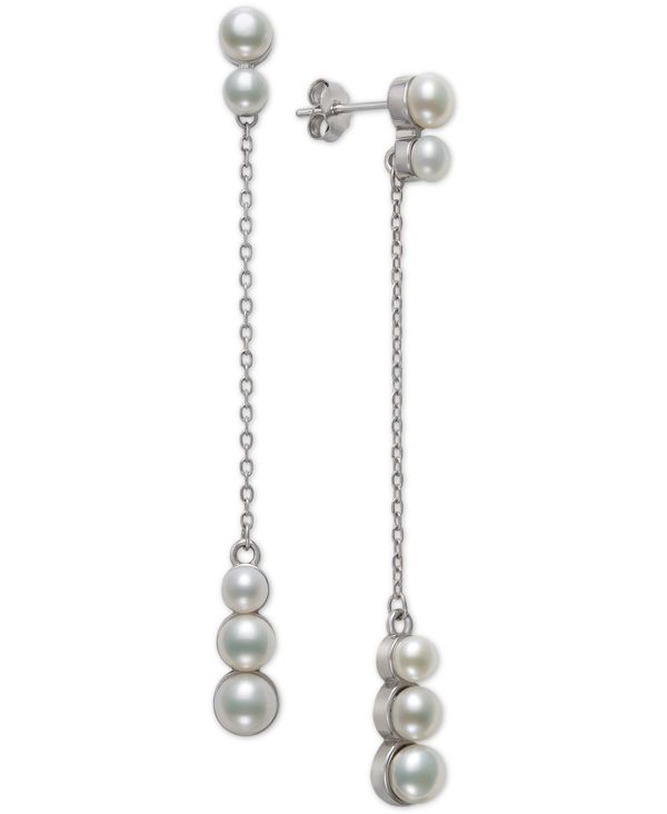 変更OK ベル ドゥ メール レディース ピアス・イヤリング アクセサリー Cultured Freshwater Button Pearl (4-6mm) Linear Chain Drop Earrings in Sterling Silver | www.totugeng.com