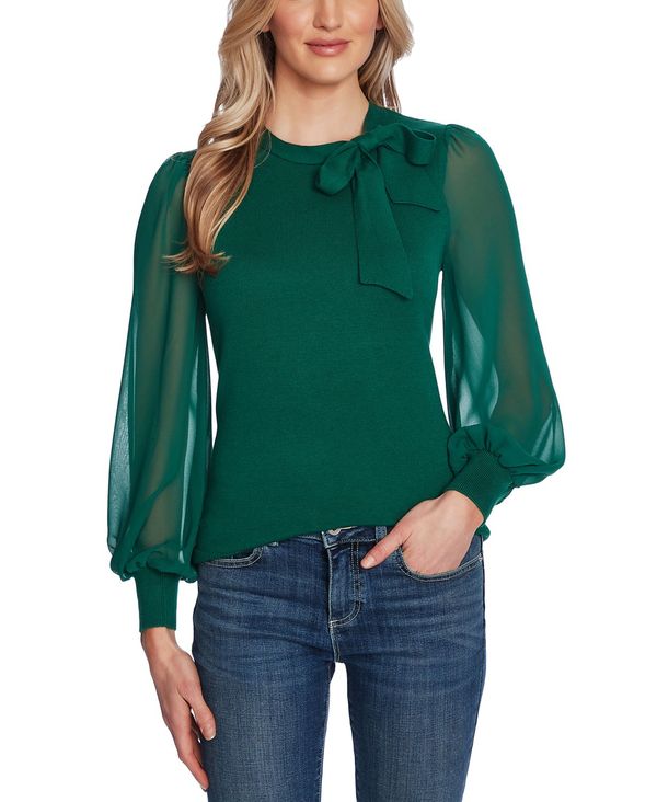 セセ レディース ニット・セーター アウター Mixed-Media Bow Sweater Alpine Green