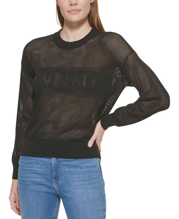 カルバンクライン レディース ニット セーター アウター Long Sleeve Logo Mesh Sweater Black 86%OFF!
