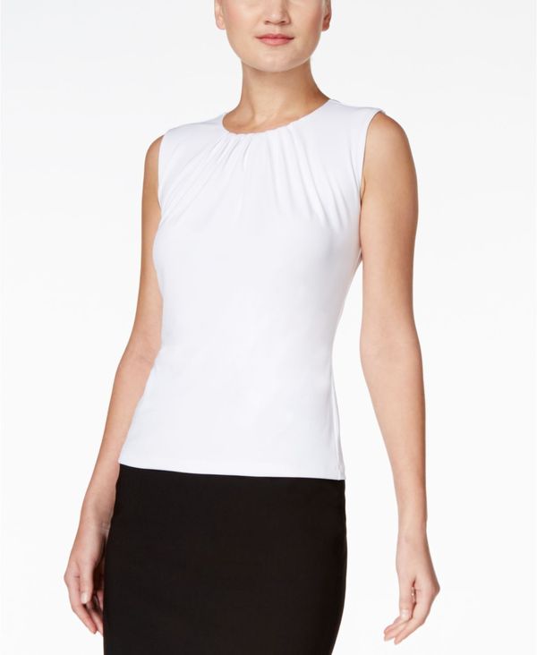 カルバンクライン レディース トップス シャツ プチ ノースリーブ Calvin Klein Pleat Neck Sleeveless Top Regular and Petite Sizes White ホワイト