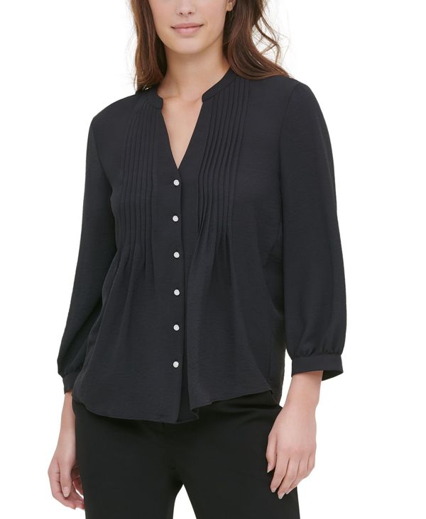 豪華 カルバンクライン レディース シャツ トップス Pleated Placket Blouse Black 海外輸入 Www Chemo Commerce Com