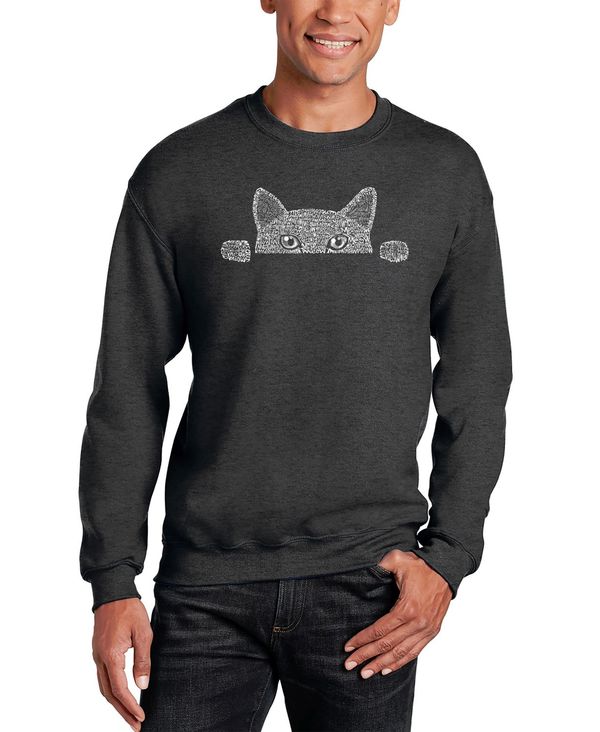 エルエーポップアート メンズ アウター パーカー・スウェット クルーネック スウェット シャツ LA Pop Art Men's Peeking Cat Word Art Crewneck Sweatshirt Gray グレー｜ReVida 店
