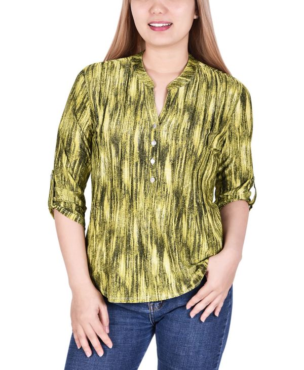 ニューヨークコレクション レディース トップス シャツ プチ NY Collection Petite 3/4 Roll Tab Sleeve Y-Neck Top Chartreuse シャルトリューズ